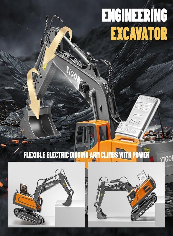 Junona Remote Control Excavator Toy 11 Channel RC Excavator Truck Toys 1/20 Scale 2.4Ghz Construction Vehicles with Metal Shovel 680° Rotation Lights and Sounds for Kids - Multicolor - Image 3